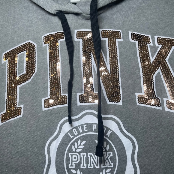 PINK Victoria's Secret Women's Gray Bling Hooded Pullover Sweatshirt - Picture 10 of 12